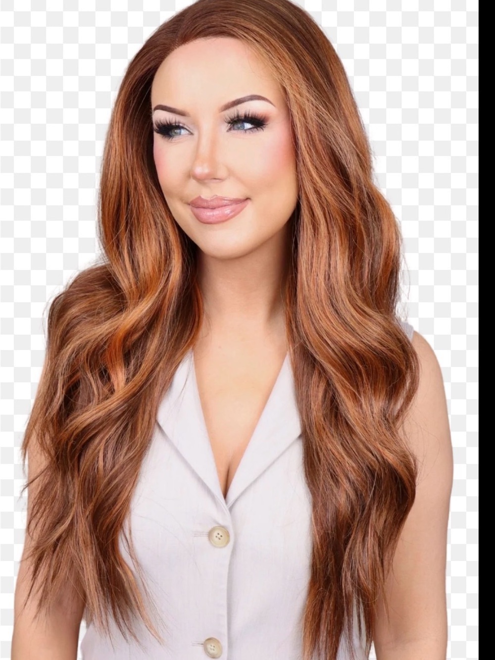 Morgana Collection Long Copper Brown Wave Wig - Picture 2 of 7